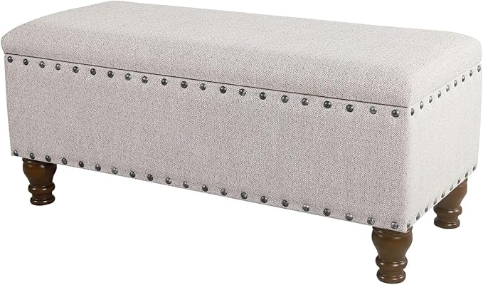 HomePop Large Storage Bench with Nailhead Trim -Gray Woven