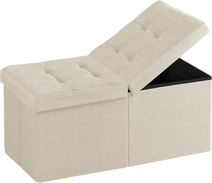 30-INCH Storage Ottoman Bench, Footrest with Storage, End of Bed Bench Coffee Table for Living Room, Bedroom, Entryway, Beige