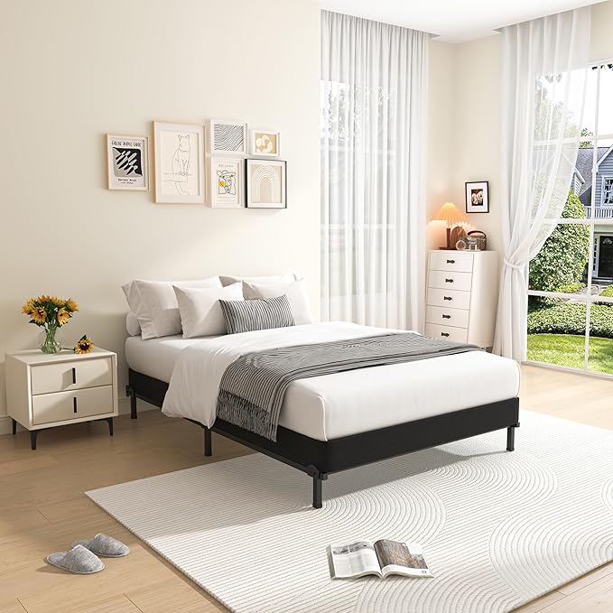 MAF 5 Inch Twin XL Box Spring and Cover Set, Low Profile Metal Box Spring 3500 lbs Black Heavy Duty Metal Mattress Foundation with BoxSpring Cover, No Squeaky, Easy Assembly