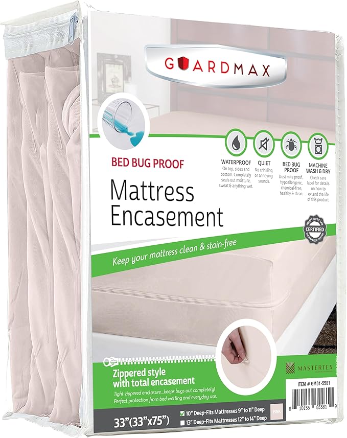 Guardmax Cot Mattress Encasement with Zipper, Waterproof, Bed Bug Proof, and Dust Mite Proof Mattress Protector for Cot Size Bed up to 10" Deep, Zippered All Around Jersey Knitted Mattress Cover