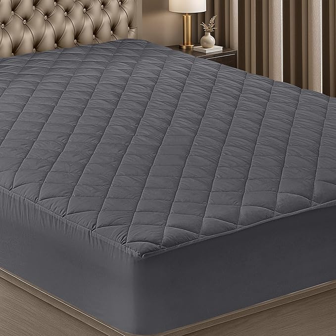 Utopia Bedding Quilted Fitted Mattress Pad, Queen Size, Elastic Fitted Mattress Topper Protector and Cover Stretches up to 16 Inches Deep, Machine Washable (Grey)