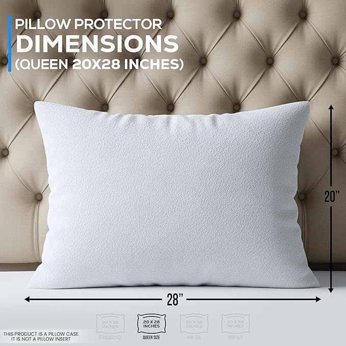 Utopia Bedding Set of 4 Waterproof Pillow Protectors with Zipper Queen Size 20 x 28 Inches, Terry Polyester Pillow Covers, Bed Bug and Dust Mite Proof Pillow Cases