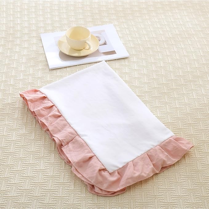 Merryword Pink Pillow Shams White and Pink Reversible Standard Pillowcases Cute Pillow Cover Set of 2 Soft Shabby Chic Ruffled Pillowcases 2 Pack (Queen (20''x30''), White Pink)
