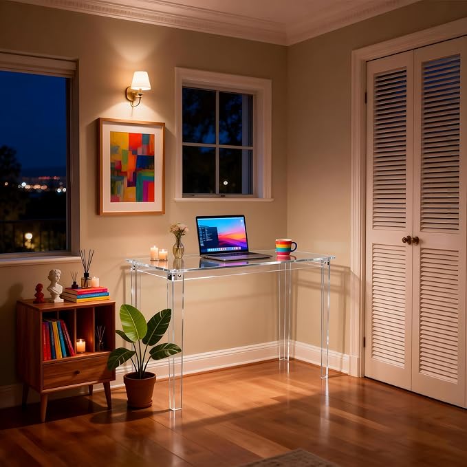 Acrylic Desk, Clear Modern Writing Table for Home Office (Clear, Large)