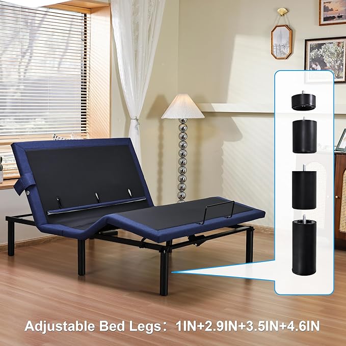 Fromann Adjustable Full Bed Base Frame with Head and Foot Lift, Lumbar Support, Massage, Under-Bed Lights,Left Right USB+C, Memory Positions, Zero Gravity