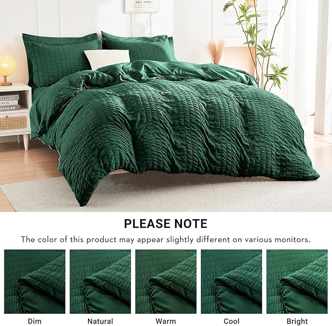 HYMOKEGE Emerald Green Full Size Comforter Sets Seersucker 7 Pieces, All Season Luxury Bed in a Bag for Bedroom, Bedding Set with Comforter, Sheets, Pillowcases & Shams