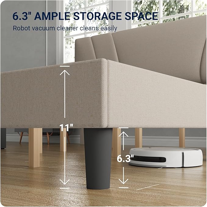 Avenco Queen Bed Frame, Upholstered Platform Queen Size Bed Frame with Adjustable Headboard, Easy Assembly, No Box Spring Needed, Beige