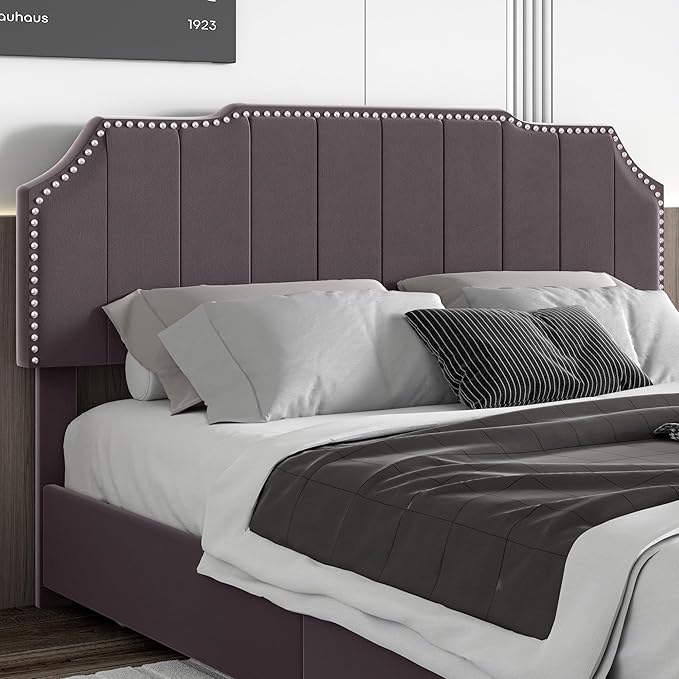VECELO Queen Upholstered Platform Bed Frame with 4 Storage Drawers,Velvet Vintage Queen Bed with Nailhead Trim,Tufted Height Adjustable Headboard,Wooden Slats/No Box Spring Needed/Easy Assembly