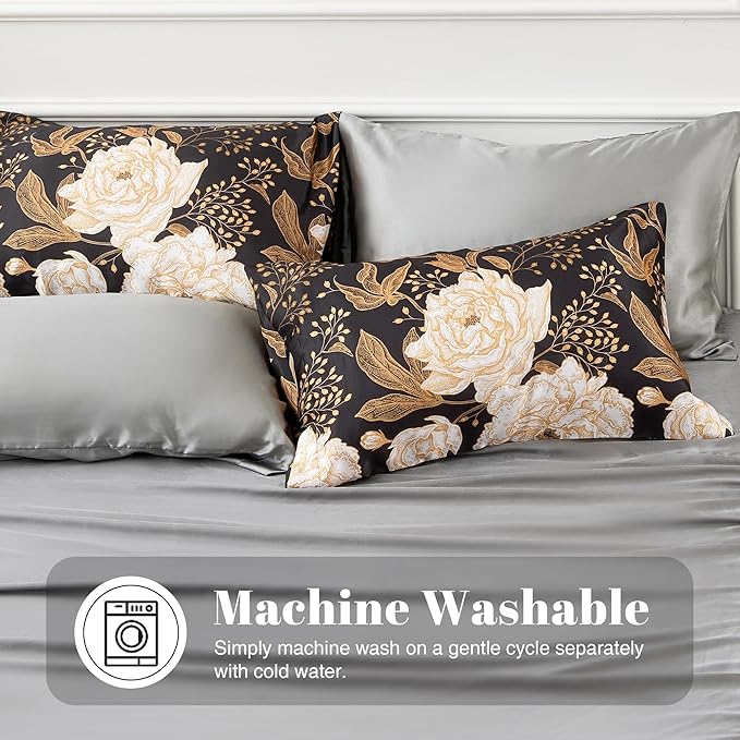 EXQ Home Satin Pillowcase for Hair and Skin Queen - Printed Vintage Flowers Silk Pillowcase 2 Pack 20x30 inches - Satin Pillow Cases Set of 2 with Envelope Closure, Gifts for Women Men
