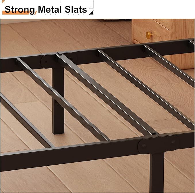 Husleephu Twin Bed Frames with Headboard, 12 Inch Heavy Duty Metal Twin Platform Bed Frame, No Box Spring Needed, Noise Free, Easy Assembly, Black