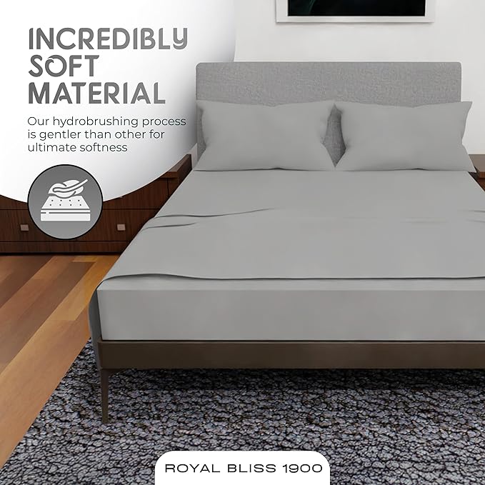 Queen Sheet Set - 4 Piece Bedding - Double Brushed Sheets Deep Pocket, Cooling Queen Sheets (Queen, Silver)