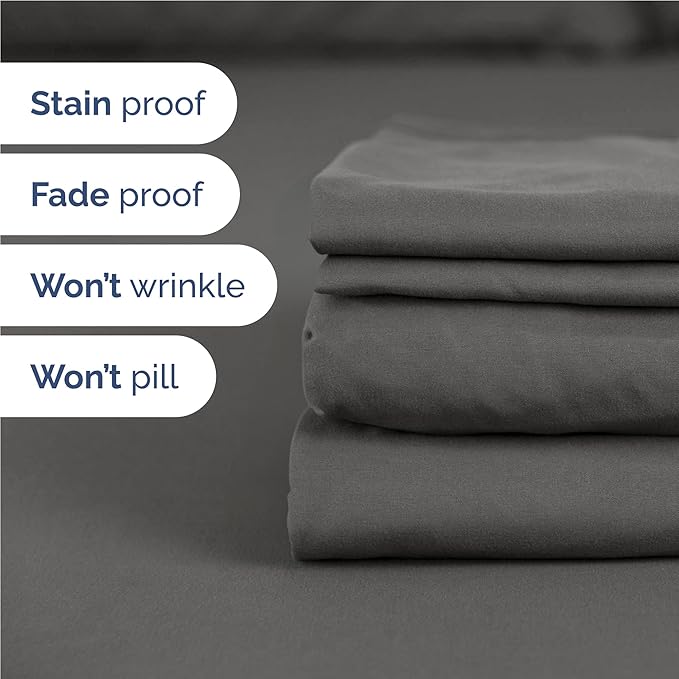 Full 6 Piece Sheet Set - Comfy, Breathable & Cooling - Hotel Luxury Bedding for Women, Men, Kids, Teens and Children - 1 Flat & 1 Fitted Sheet & 4 Pillowcases w/ Deep Pockets - Wrinkle Free - Charcoal