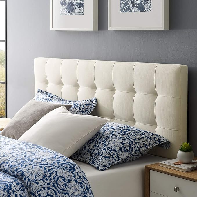 Modway Lily Tufted Linen Fabric Upholstered Full Headboard in Ivory