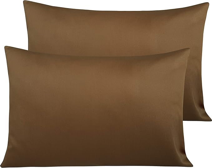 NTBAY Egyptian Cotton Queen Pillowcases - Set of 2, 500 Thread Count Cotton Pillowcases - Soft and Breathable Envelope Closure Pillow Cases - 20x30 Pillow Covers for Bed, Brown