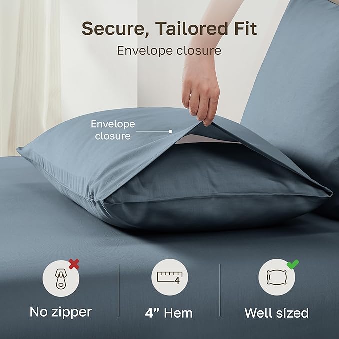 California Design Den Pillowcases Queen Size Set of 2-100% Egyptian Cotton, Crisp Percale Feel, Soft & Breathable, Fits Both Standard & Queen Pillows - Slate Blue