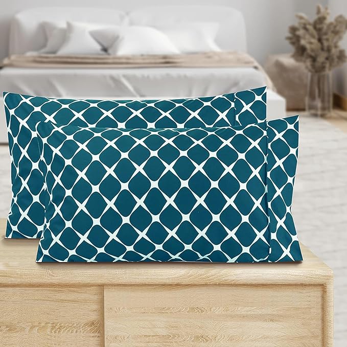 Elegant Comfort Luxury Ultra-Soft 2-Piece Pillowcase Set - 1500 Premium Hotel Quality Microfiber Double Brushed - Wrinkle Resistant, Standard/Queen, Bloomingdale Pattern Teal