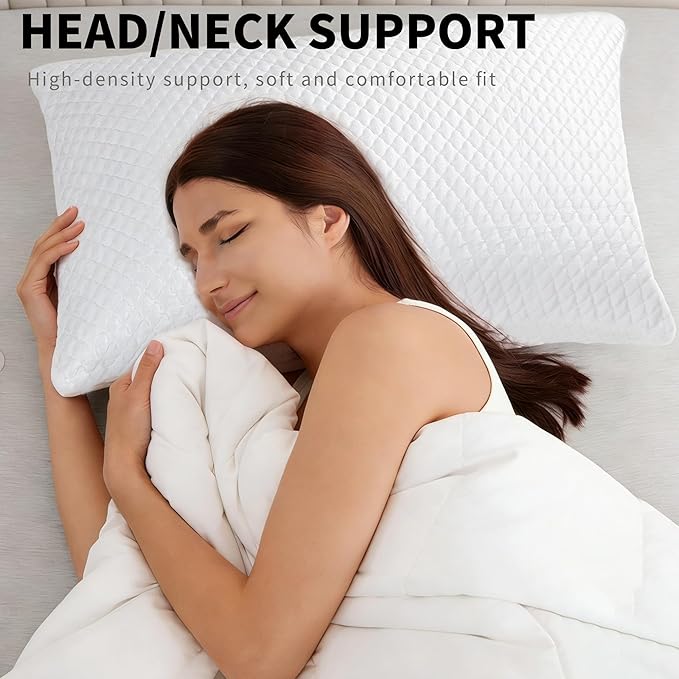 Cooling Pillow for Sleeping Queen Size Set of 2, Shredded Memory Foam Pillows Adjustable Firm Bed Pillow with Zipper, Cool Pillow for Hot, Side, Back and Stomach Sleepers
