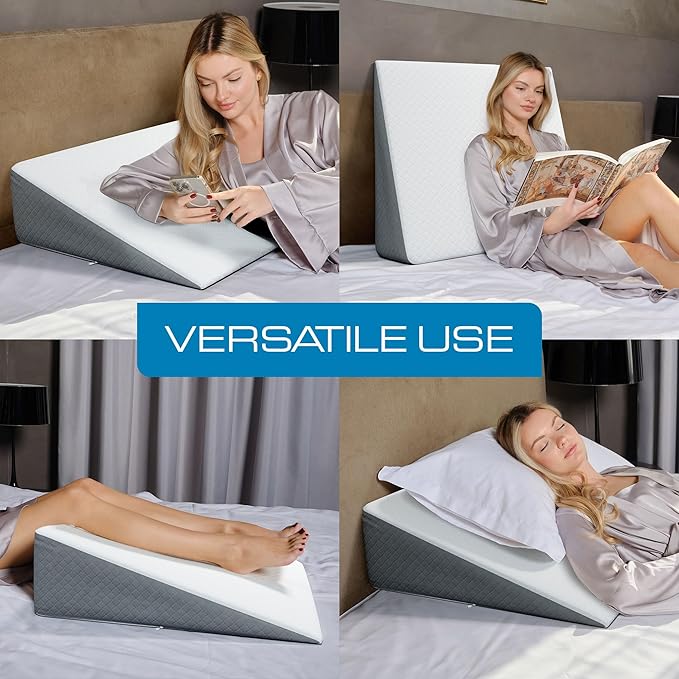 Kolbs Bed Wedge Pillow for Sleep Apnea, FSA Eligible Acid Reflux, and Back Pain Relief, with Chic Jacquard Cover - Headboard Wedges for Sleeping (Extra Wide 7.5" Height)