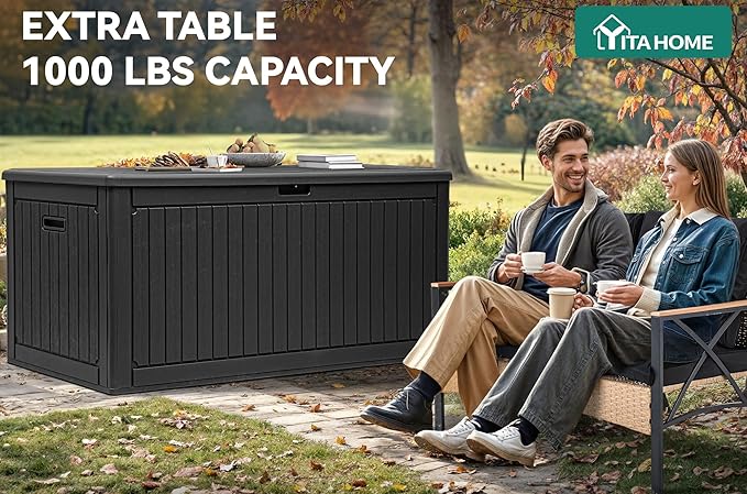 YITAHOME 320 Gallon Double-Wall Deck Box with Divider & Side Handles, Outdoor Large Storage for Patio Furniture Cushions, Garden Pool Accessories, Water Resistant & Lockable