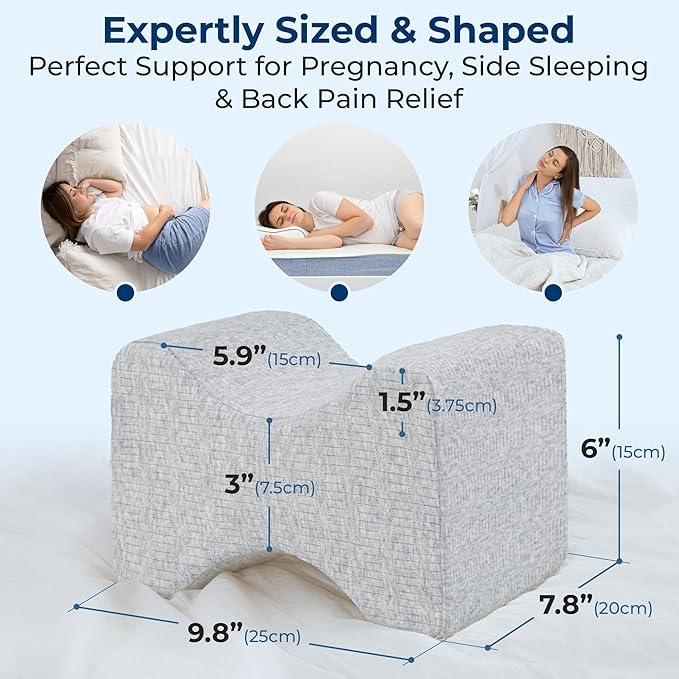 5 STARS UNITED Knee Pillow for Side Sleepers - Hip Pain Relief, Memory Foam Leg Cushion for Side Sleeping - Between Legs Pillow for Sciatica & Lower Back Pain, Gray Cotton Cover