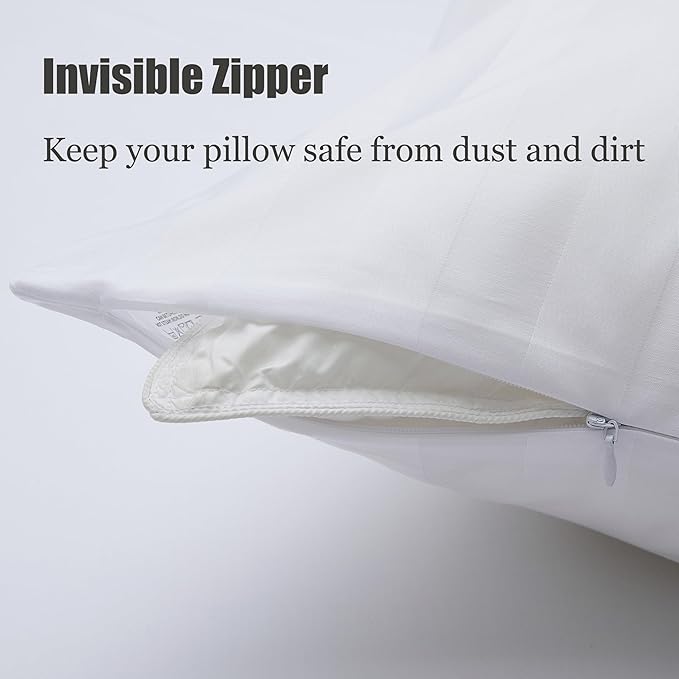 100% Cotton Classic Pillow Protectors with Invisible Zipper, 600 Thread Count Sateen Weave Soft and Breathable Pillow Cases, Protect Pillows from Dirt, Dust and Debris (Standard, 20"x26", Set of 2)