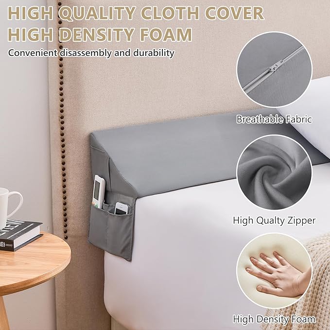 Bed Wedge Pillow for Headboard Gap Filler King(76"x6"x10")– Triangle Pillow Wedge for Bed, Mattress Wedge Gap Filler for Headboards, Soft Washable Cover, Neck Back Support&Sleeping Pillow Wedge, Gray