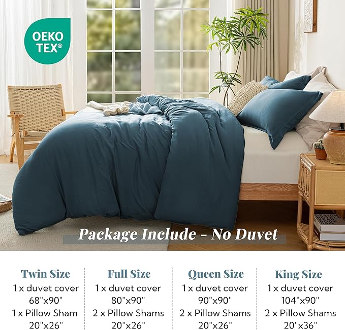 MILDLY Super Soft Duvet Cover - 100% Washed Microfiber Peacock Blue Comforter Cover Set 3 Pieces with Zipper Closure & Corner Ties (No Comforter)