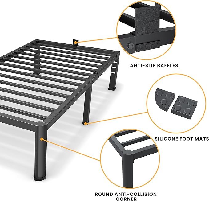 Superay 16 Inch Twin Size Metal Platform Bed Frame with Round Corners, Storage Space Under High Bed Frame-Heavy Duty Steel Slats Support, Noise Free - Easy Assembly - No Box Spring Needed