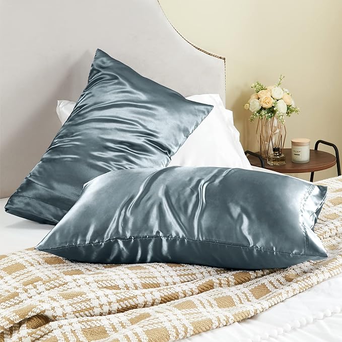 BEDELITE Satin Pillowcase for Hair and Skin, Super Soft and Cooling Similar to Silk Pillow Cases 2 Pack with Envelope Closure, Gift for Women Men(20"x40" King Size, Space Grey)