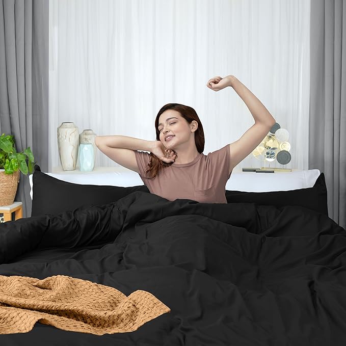 Utopia Bedding Duvet Cover California King Size - 3 Piece with Zipper Closure - 1 Comforter Cover 104X98 Inches & 2 Pillow Shams 20X36 Inches (Black) Comforter Not Included