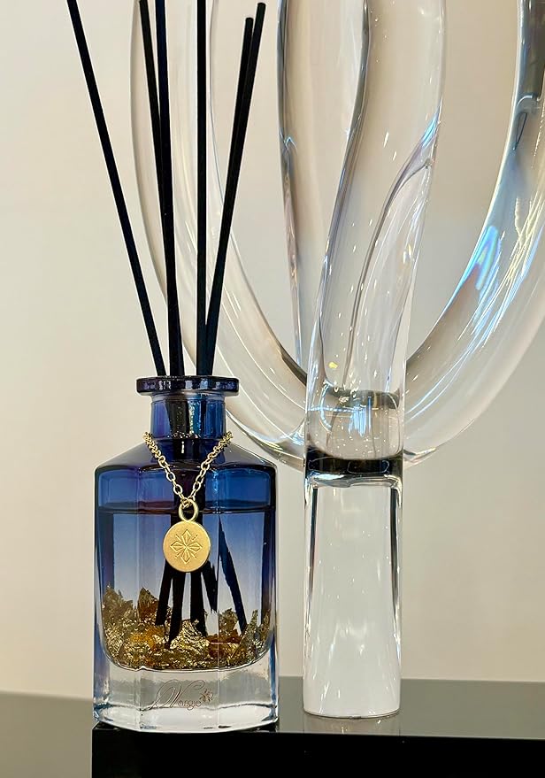 VANGIE Luxury Reed Diffuser for Home | Lavender & Chamomile Calming Scent | Floating Gold Leaf Glass Bottle | Long-Lasting Aroma | Vegan | Bedroom, Bathroom & Relaxing Spaces