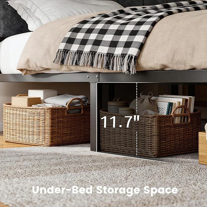 Twin Size Bed Frame with Storage Headboard and Charging Station, Smart RGB LED Lights, Metal Platform Bed with USB & Type-C Ports, Noise Free, Easy Assembly, No Box Spring Needed