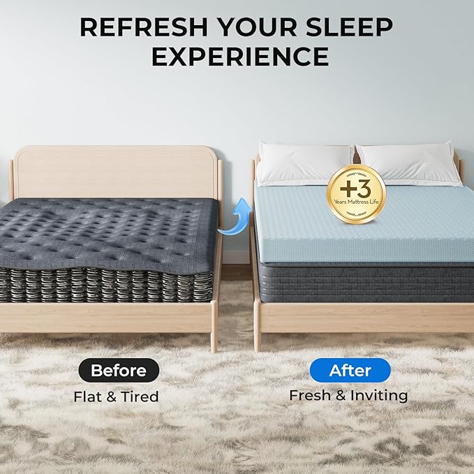 OhGeni Memory Foam Mattress Topper Pad, with Cover, Soft Bed Cover with Anti-Slip Base, Size Queen, Style 3 Inch