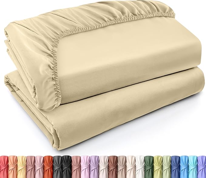 Utopia Bedding Queen Fitted Sheets - Bulk Pack of 2 Bottom Sheets - Soft Brushed Microfiber - Deep Pockets - Shrinkage & Fade Resistant - Easy Care (Queen, Beige)
