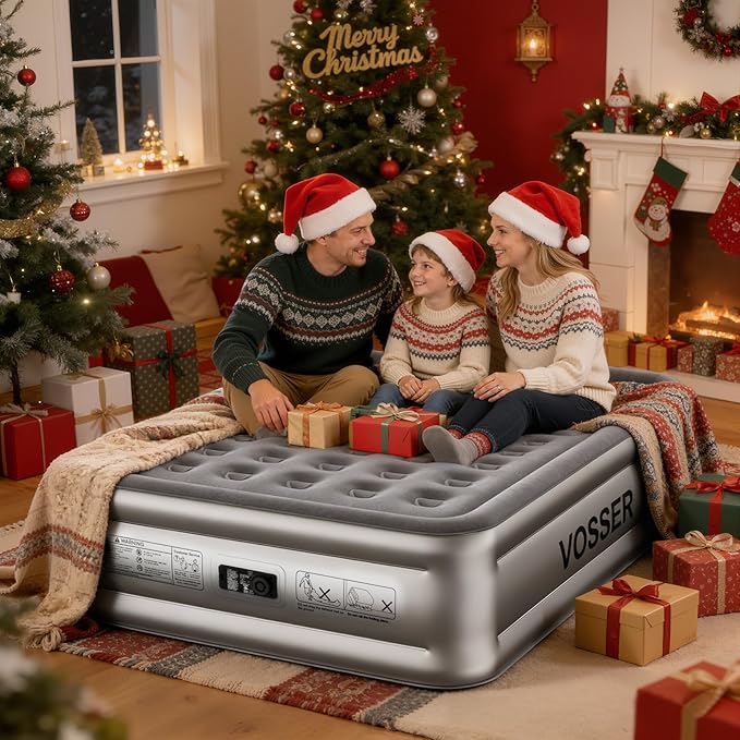 VOSSER Air Mattress Queen with Built in Pump,Blow Up Mattress in 3 Mins,18'' Raised Self Inflatable Mattress,Portable Airbed for Home,Floor&Travel,Queen Size Air Matress for Adults,660LB Max,Silver