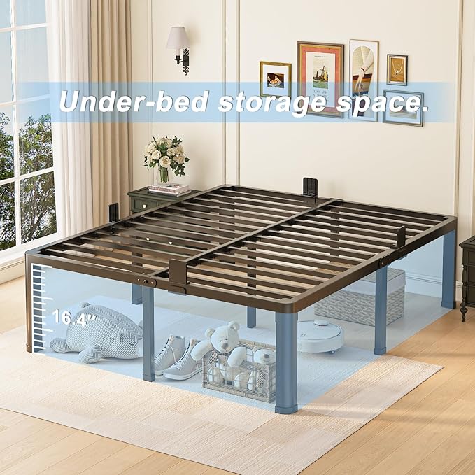 Yitong Angel 18 inch Full Size Bed Frame with Round Corner Legs Mattress Slide Stopper,3500 lbs Heavy Duty Metal Platform,Steel Slat Support,No Box Spring Needed,Easy Assembly,Noise Free