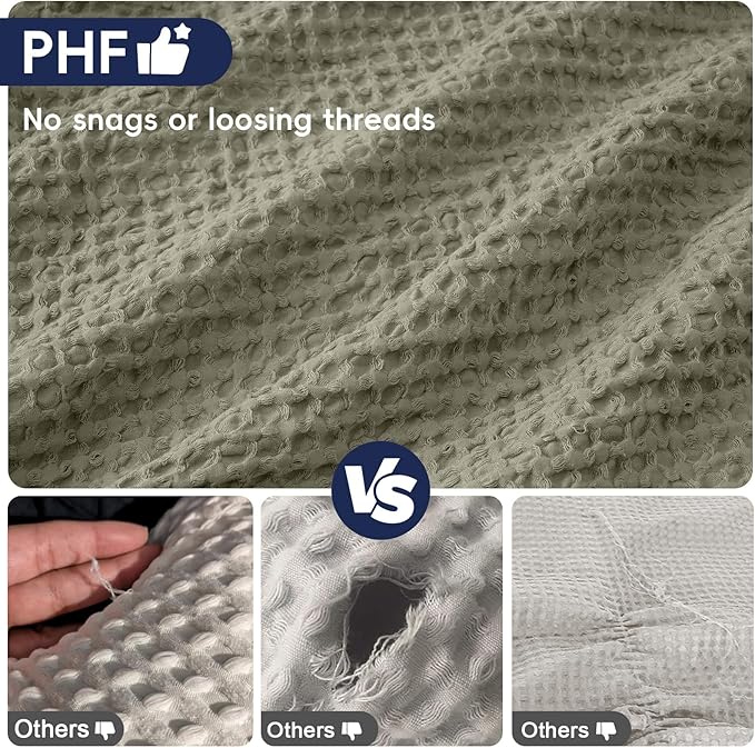 PHF Ultra Soft Waffle Weave Pillow Shams King Size, No Insert, 2 Pack 20" x 36" Pillowcases,Breathable & Skin-Friendly Pillow Cases, Stylish Decorative Bed Pillow Cases Covers,Dusty Sage