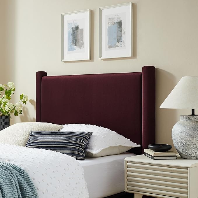 Modway Rael Twin Upholstered Headboard with Pillars in Mulberry – Velvet Headboard – Stain-Resistant Performance Velvet Headboard for Twin Beds