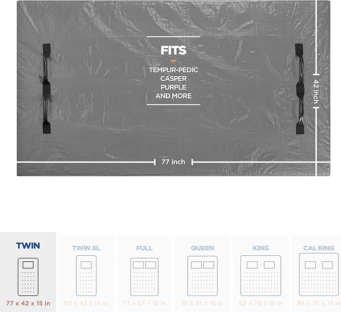 Mattress Bags For Moving With 8 Handles – Twin Mattress Moving Bag – Tear-Proof Mattress Storage Cover With Dual Zippers – Reusable Mattress Moving Bags For Transport & Storage Mattress Protector