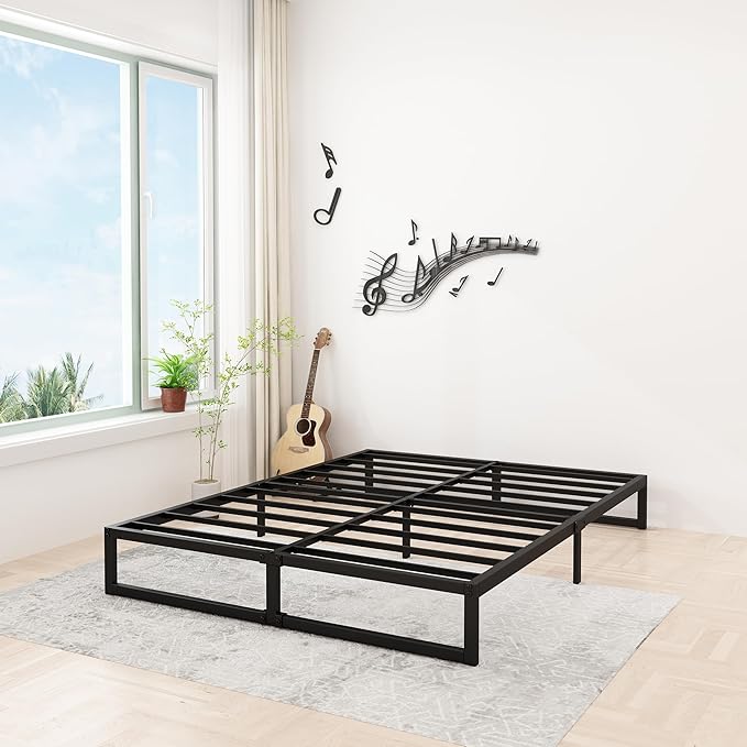 Lutown-Teen 12 Inch Bed Frame Queen Size Heavy Duty Steel Slat Support Metal Platform Queen Bed Frame No Box Spring Needed, Easy Assembly, Black