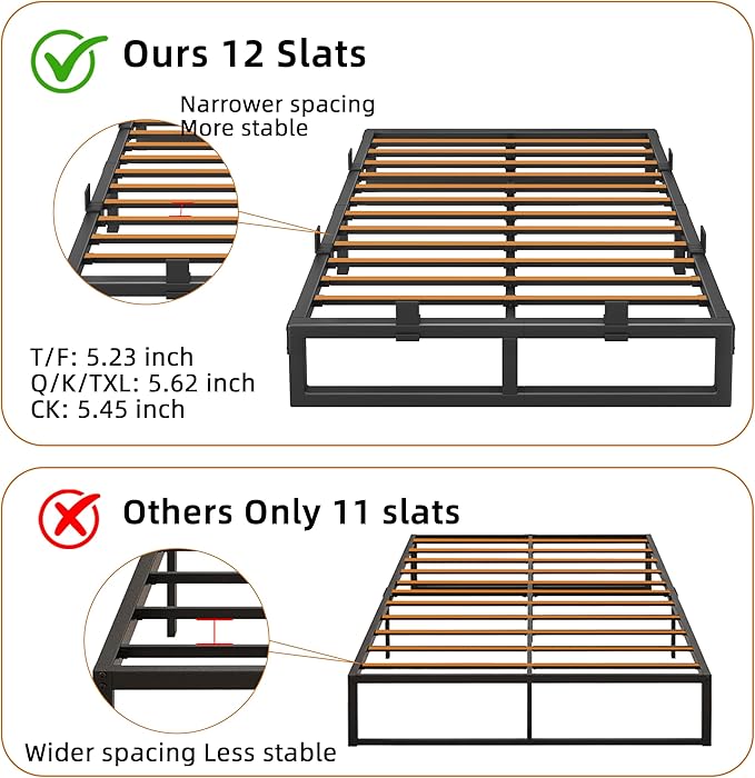 Full Size Bed Frame, 16 Inch Metal Platform Bed Frames with Squeak Free U-Slot Design, 6 Non-Slip Guards, 3500lbs Heavy Duty Steel Slat Support, No Box Spring Needed, Under Bed Storage, Black