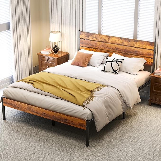 OLIXIS Full Size Bed Frame with Headboard, 800LBS Mattress Foundation with All Sturdy Metal Support, Under Bed Storage, No Box Spring Needed, Easy Assembly, Rust Brown