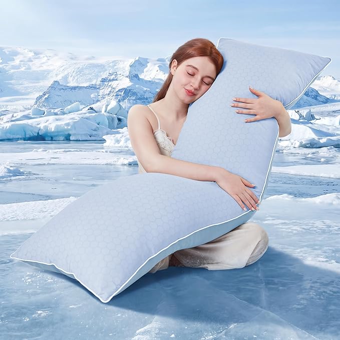 YZ HOME Cooling Body Pillow for Adults, Cold Touch Fabric, Blue Shredded Memory Foam, Support for Side Back Stomach Sleepers, Removable Washable Cover(Blue,20x54 inch)