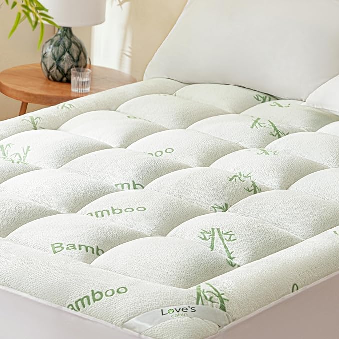 Love's cabin Queen Mattress Topper Viscose Derived from Bamboo, Thick Pillow Top Mattress Pad with Stretchable Pockets for 8"-20" Mattress, Breathable Cooling Mattress Topper for Hot Sleepers, Green