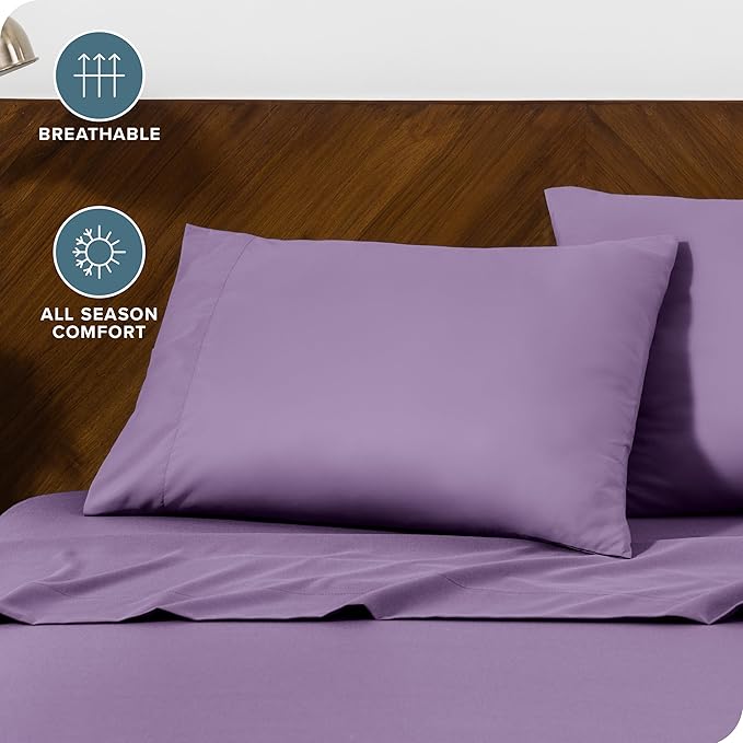 Bare Home Microfiber Pillow Cases - Queen Size Set of 2 - Cooling Pillowcases - Double Brushed - Easy Care - Envelope Closure (Queen Pillowcase Set of 2, Lavender)