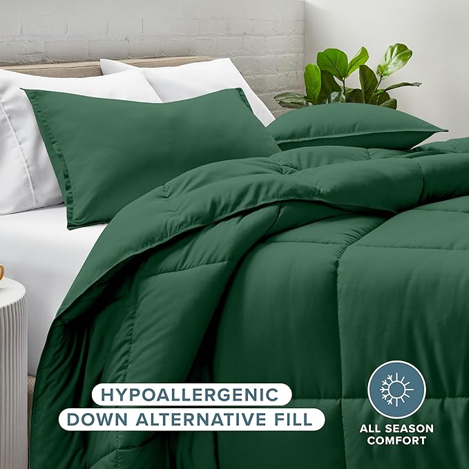 Bare Home Comforter Set - King/California King Size - Ultra-Soft - Goose Down Alternative - Premium 1800 Series - All Season Warmth (King/Cal King, Forest Green)