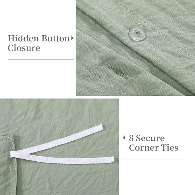 CAROMIO Sage Green Ruffled Duvet Cover Twin, 2PCS Soft Washed Microfiber Vintage French Country Duvet Cover Set for Kids Girls, Sage Green, 68x90 in