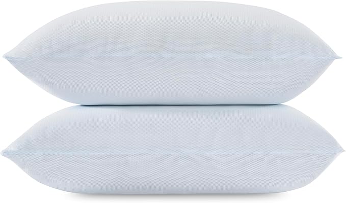 Serta Won't Go Flat King Size Set of 2 Down Alternative Cooling Bed Pillows, Extra Life Foam Core with Medium Support, Perfect for Back, Stomach or Side Sleepers, White