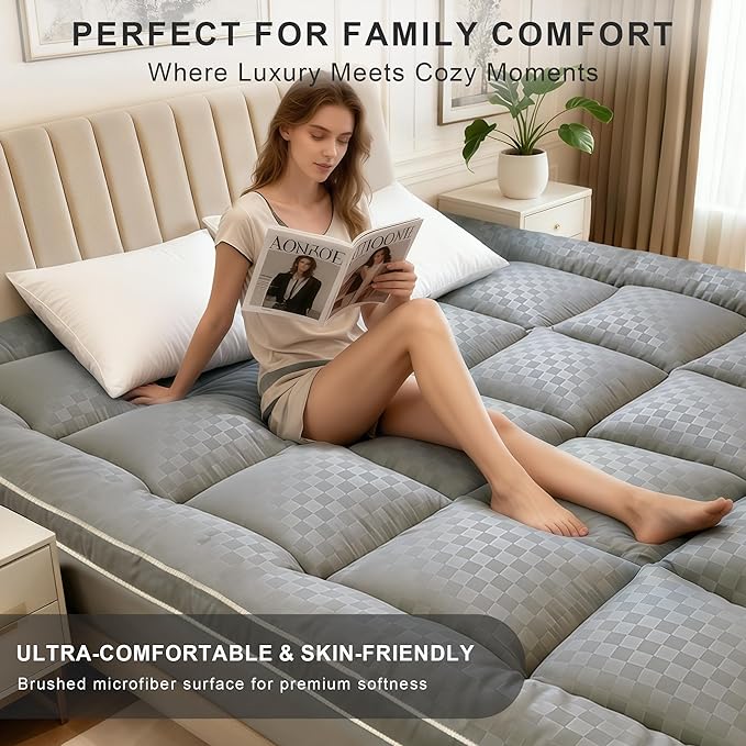 2~3In Extra Thick Mattress Topper Cooling Pillow Top Airflow Design for Hot Sleepers, Soft Comfort & Supportive, Pressure-Relieving Pad for Back & Side Sleepers, Easy Setup & Wash, King 78”*80”