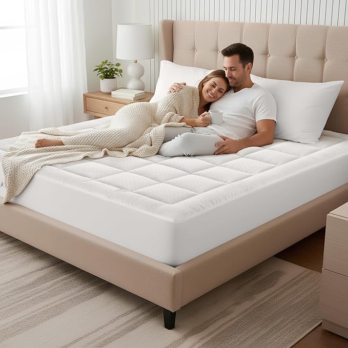 OLANLY Twin Quilted Fitted Mattress Pad, Elastic Fitted Mattress Topper, Cooling Soft Mattress Cover Stretches up to 21 Inches Deep, Machine Washable Mattress Protector (39x75 inch, Off White)